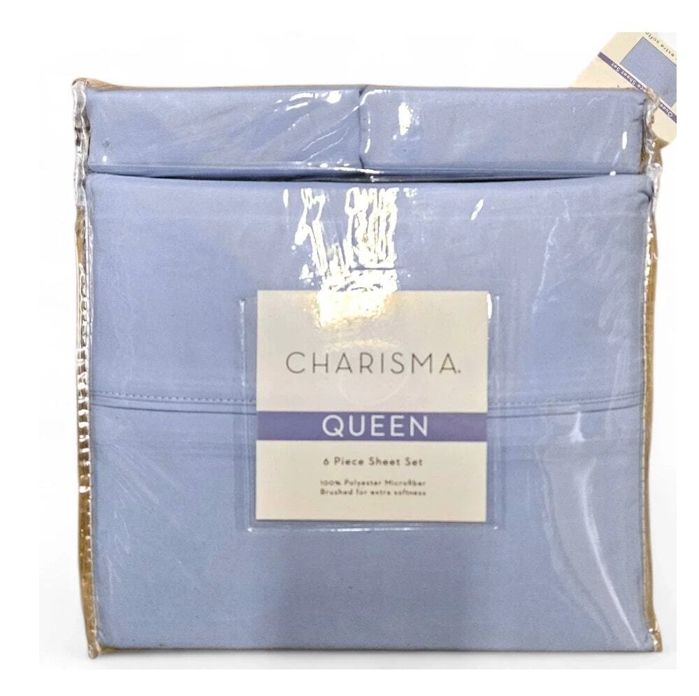 Charisma Queen UNBOXED 6 Piece Sheet Set Blue NEW
